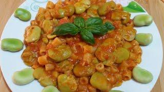 Pasta con le fave fresche al pomodoro...ricetta Siciliana/