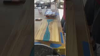 Wow!! What a shine!! Epoxy flood coat on 2 serving tray builds. #woodworking #epoxy #diy