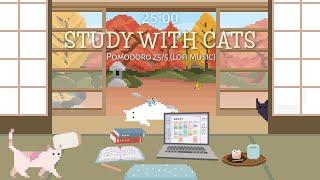 Study with Cats  Pomodoro Timer 25/5 x Animation | Lofi | Autumn Study Sessions in Garden View Room