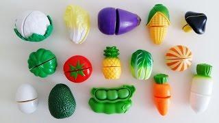 Learn names of fruits vegetables egg with velcro cutting toy foods esl learn english