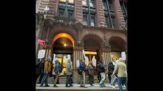 UNITED: Concierges, porters, handypersons, and 32BJ members unite outside luxury condo 56 Pine St.