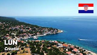 Lun, Croatia. Northern tip of Pag Island from air. 4K