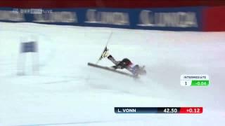 LINDSEY VONN - TERRIBLE CRASH AT WM SCHLADMING 2013 ORF