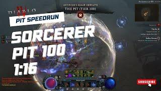 3rd fastest sorcerer in the world!!! Pit 100 - 1:16 - Diablo 4 Season 7