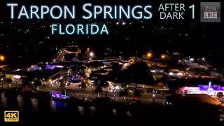 Tarpon Springs After Dark - Part 1 - 4k Drone Night Footage via Air2s