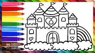 Comment Dessiner un Château  en Dessinant et Coloriant un Mignon Château Arc-en-ciel ️ Dessins