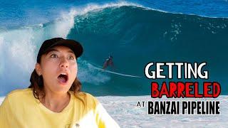 Getting Barreled at Banzai Pipeline! *REAL & RAW REACTIONS*