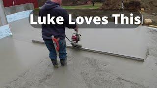 How To Pour and Screed Concrete Using a Power Screed | Raking Concrete and best Slump to use.