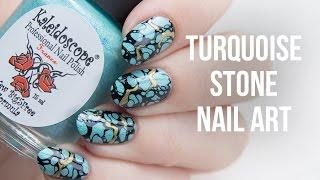 Turquoise Stone / Waterspotted Stamping Nail Art