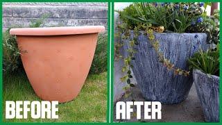CEMENT POT made out of PLASTIC ONE // Free tutorial // DIY, do it yourself // Garden design