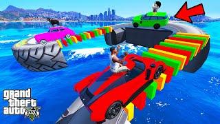 FRANKLIN TRIED IMPOSSIBLE GAP TYRE BLOCKS MEGA RAMP PARKOUR CHALLENGE GTA 5 | SHINCHAN and CHOP