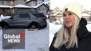 Edmonton resident has tires stolen off SUV in driveway: "Completely shocked"