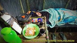 CAMPING IN HEAVY RAIN 2 DAYS BUILDING A SHELTER IN THE MIDDLE OF THE FOREST