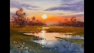 How to paint landscape in watercolor painting demo by javid tabatabaei