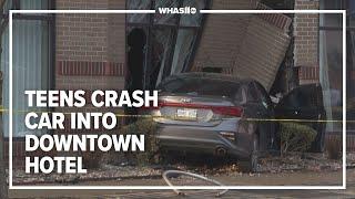 Car crashes into downtown Louisville hotel after police chase