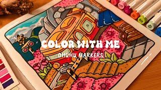 Coco Wyo Coloring Book ASMR  Color with Me | Cozy Corner | Ohuhu Markers | Relaxing Adult Coloring