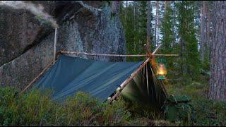 Solo Bushcraft Trip - Tarp Shelter Hot Tent