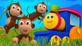 Bob el tren | cinco pequeños monos | españolas rimas para niños | mono rimas | Five Little Monkeys