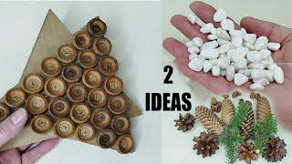 2 DIY.Christmas decoration with dragon eyes and triangular shoe. Natural materials