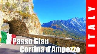 Driving in Italy 4K. Dolomites. Passo Giau, Cortina d'Ampezzo.
