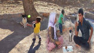 Massoud going to work and Zahra cooking at home