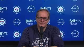 Winnipeg Jets head coach Paul Maurice reacts to the Patrik Laine trade