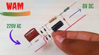 How to convert 220V AC to 8V DC without transformer|ELECTRIC POROJECT|SIMPLE INVENTION