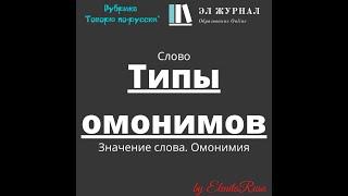 Слово. Значение слова. Омонимия. Типы омонимов