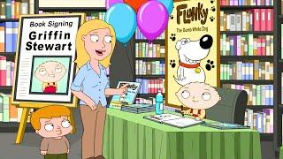 Brian discovers that Stewie has written a book about himself titled "The Dump White Dog"