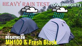 Overnight Heavy Rain Test | Decathlon Quechua Mh100 &Fresh Black Tents | Waterproof Test |Full night
