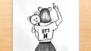 BTS ARMY GIRL DRAWING / How to Draw a Girl / Girl Drawing Easy Step by Step / Pencil Sketch Drawing