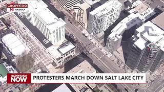 Protesters march down Salt Lake City from the Capitol