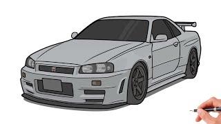 How to draw a NISSAN SKYLINE GT-R R34 NISMO 2004 / drawing nissan gtr z tune 1998