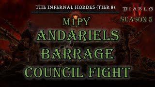 Tier 8 Infernal Hordes Council Fight - Andariels Barrage Rogue Diablo 4 Season 5 - No Umbracrux