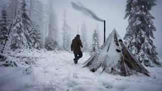 Extreme winter camping in the north - freezing cold camping in hot tent