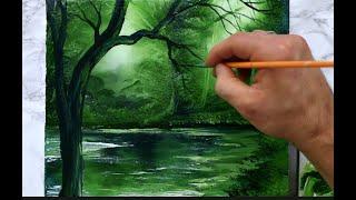 Green Little Pond | Acrylic step by step painting technique | Easy for Beginners