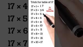 Trick for table of 17, Maths Trick, #shorts #shortsvideo #mathstrick