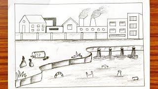 Water pollution drawing idea | How to draw water pollution easy | Save nature save environment