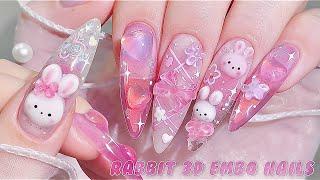 sub) Cute Rabbit Nails!/Korean Nails / How to making a Rabbit‍️/ Nail art / Self-nails / ASMR