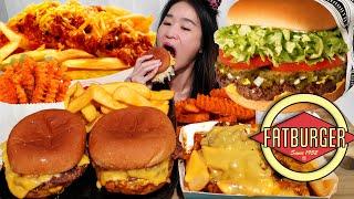 HUGE FATBURGER MUKBANG! 1000 Island Cheeseburger, Chili Cheese Fries & Sweet Potato Fries - ASMR