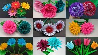 Paper Flowers || 9 Different and Beautiful Paper Flower craft ideas for room decor || DIY crafts