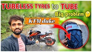 Ktm duke 200 tyre change || ️duke 200 tubeless to tube | ktm duke 200 bs6 | big problem🫠