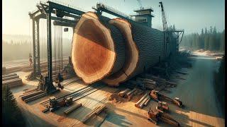 How a giant wood factory operates a thousand year old tree cutting machine at full capacity