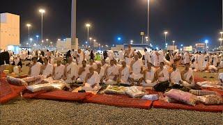 Hajj Pilgrims performing Maghrib and Isha prayers in Muzdalifah ||#hajj 2024