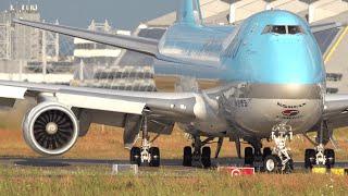 KOREAN AIR CARGO take off & Left turn into the clouds | Top Light on Runway 18 | Frankfurt Airport
