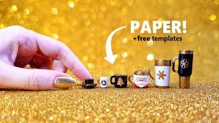 Miniature CUPS & MUGS with PAPER! How to Make  Espresso Cups, Mugs + Stanley Cup for BARBIE DOLLS