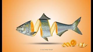 Orange Cutting Fish Manipulation Tutorial in Adobe Photoshop CC by Ju Joy Design Bangla