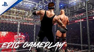 WWE 2K25 INSANE Hell In A  Cell gameplay (Undertaker, The Rock, Kurt Angle, Stone Cold & More)