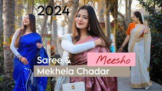 Meesho Saree and Mekhela Sador Haul |Saree for Saraswati Puja Lookbook 2024 |Charchita Sarma #meesho