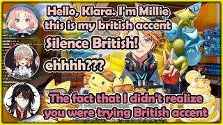 Millie uses British accent to greet Klara in front of other EN members